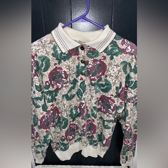 Vintage Christmas Print Season Ticket Quarter Button Up Sweater - Picture 3 of 8